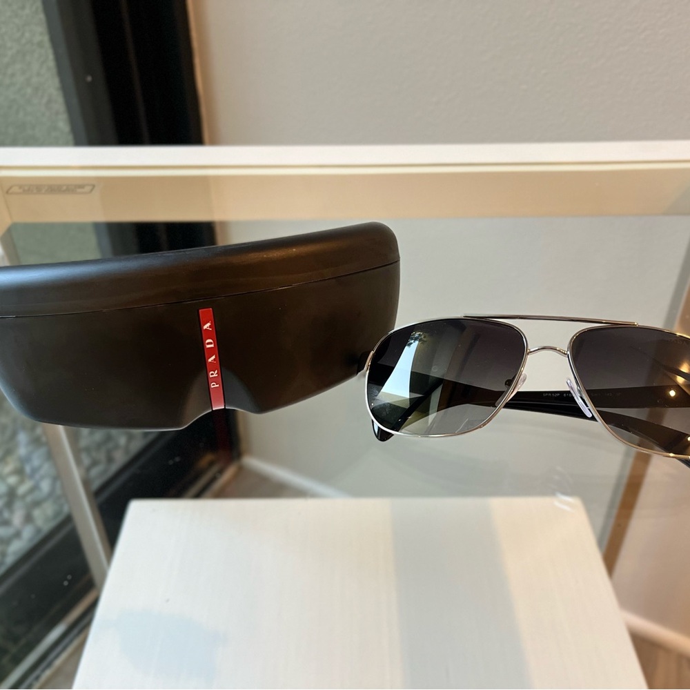 Prada Silver and Black Aviator Sunglasses